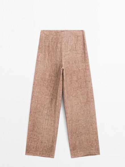 Massimo Dutti Струящиеся брюки из 100% льна, цвет глины
