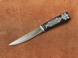 Якутский нож "Амга", сталь Х12МФ, рукоять черный мореный граб / орнамент