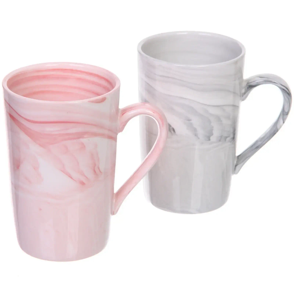 Кружка керамическая 400мл в наборе 2шт «Мрамор», высокая