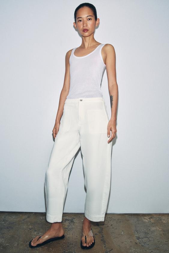 ZARA ДЖИНСЫ С КАРМАНАМИ — ZW COLLECTION, БЕЛЫЙ