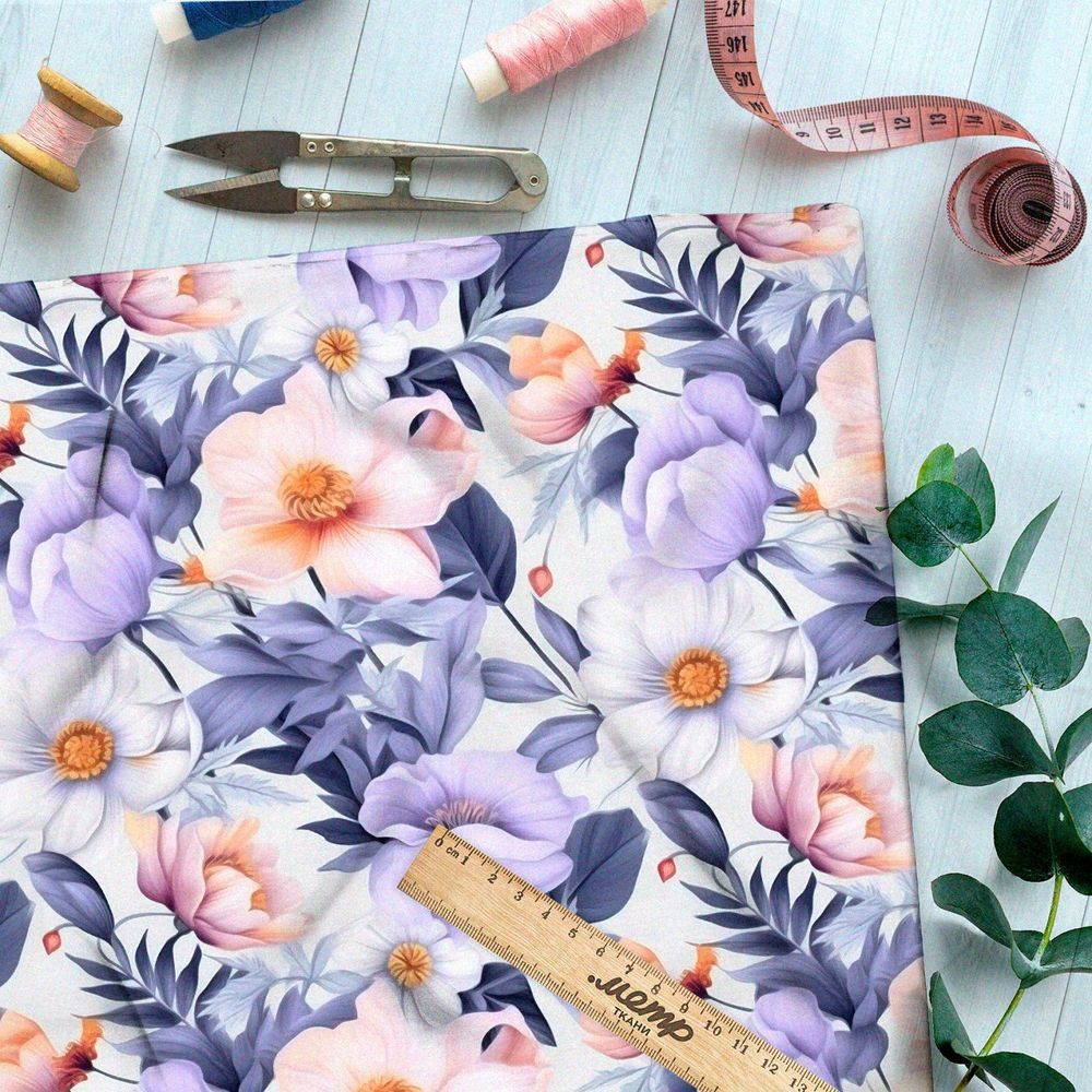 Ткань премиум интерлок краски цветочной абстракции