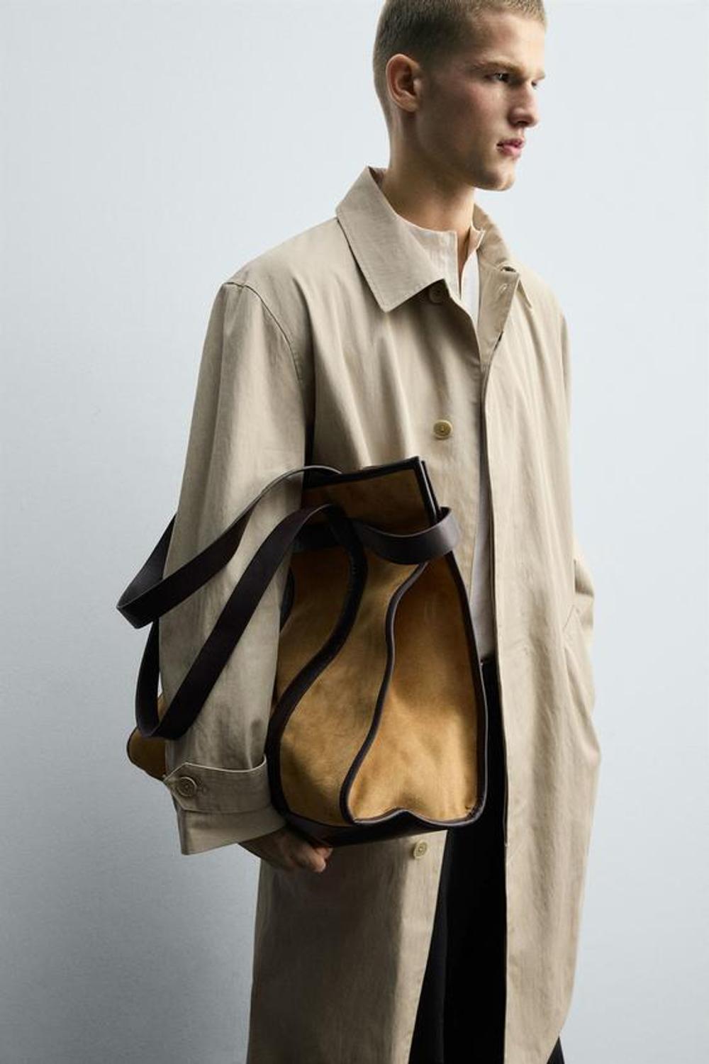 ZARA КОЖАНАЯ СУМКА-ШОПЕР, КАРАМЕЛЬНО-КОРИЧНЕВЫЙ