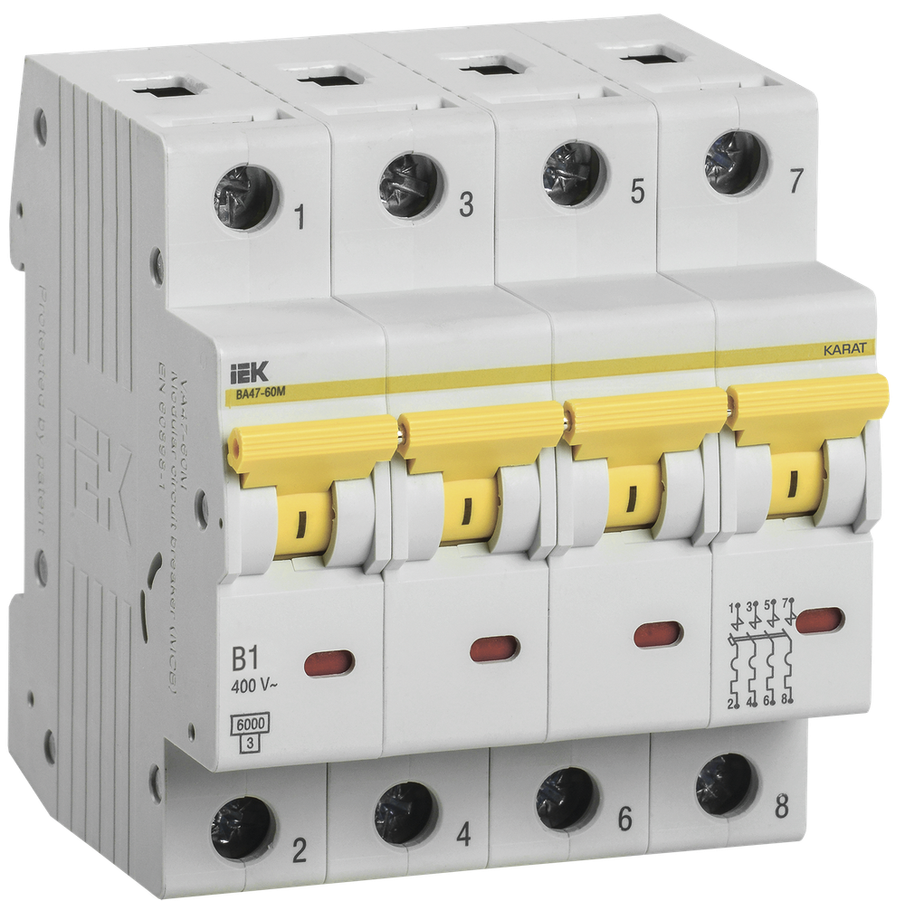 KARAT Автоматический выключатель ВА47-60M 4P B 1А 6кА IEK