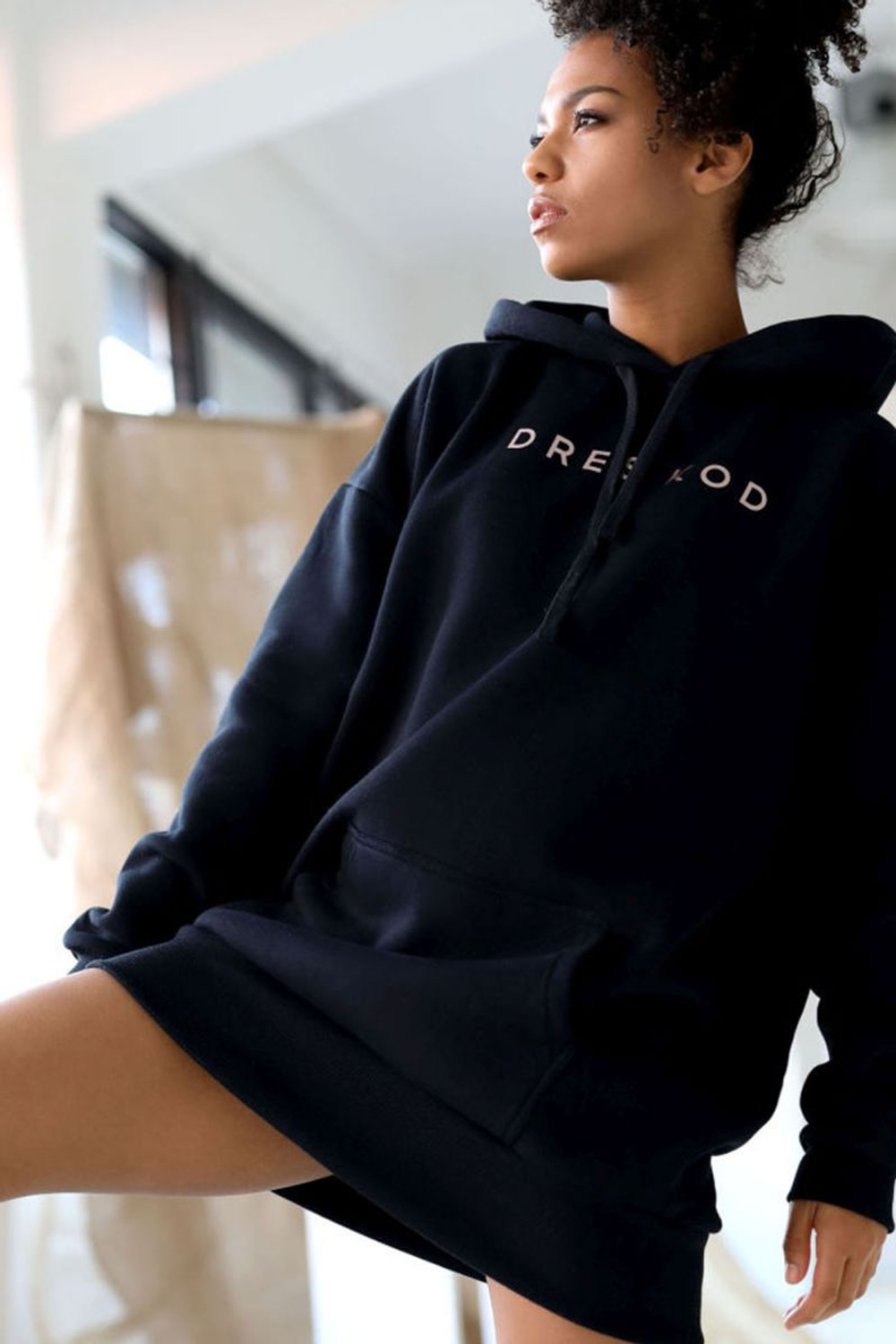 Платье-худи oversize с капюшоном (Размер: M-L) (Цвет: бежевый)