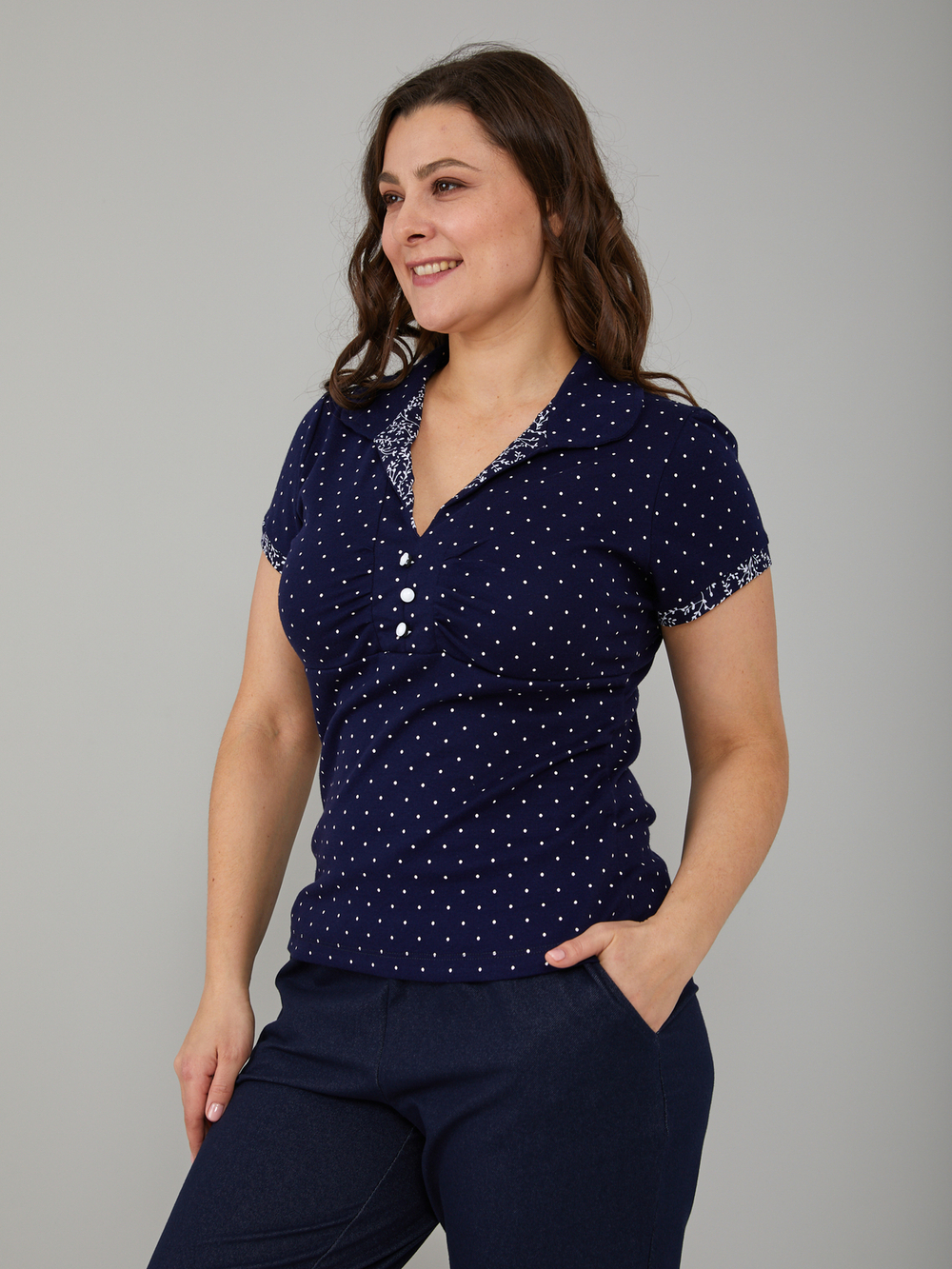 Блузка БЛ-115/синийгорошек-веточки