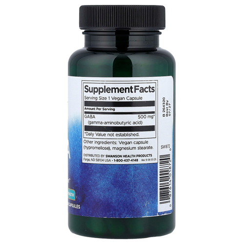 Swanson Vitamins, ГАМК, 500 мг, 100 веганских капсул