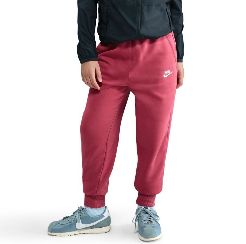 Брюки для девочки Nike Kids Sportswear Club Fleece High-Waisted Fitted - sweet beet/white