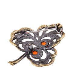 AM-3798 Брошь «Цветок Вероника зимняя» (латунь, янтарь)