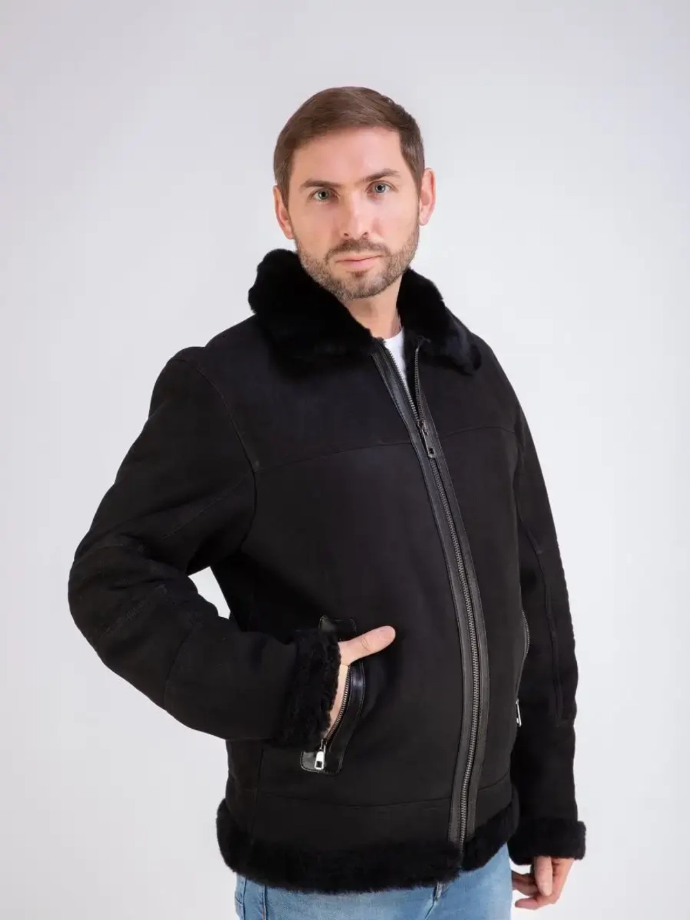 Дубленка мужская натуральная авиатор зимняя Турция