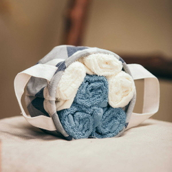 Набор полотенец в корзинке 6шт 30х30 Arya home Geo кремовое и голубое