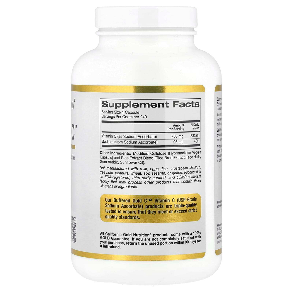 California Gold Nutrition, Buffered Gold C™, аскорбат натрия (витамин C) GOLD Standard, 240 растительных капсул