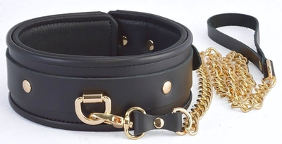 Черный ошейник с золотистым поводком (Цвет: черный с золотистым)