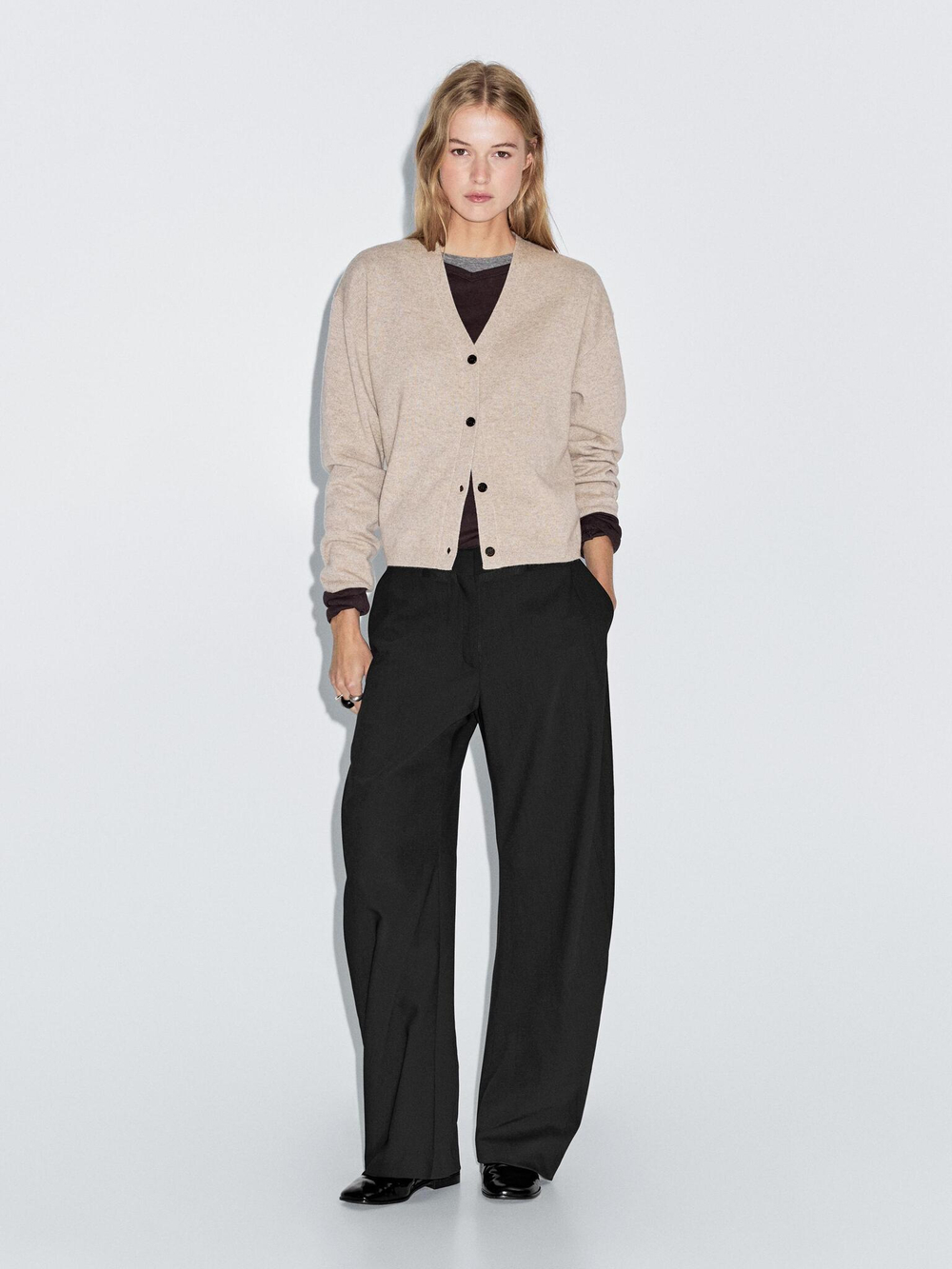 Massimo Dutti Кардиган из смесовой шерсти с V-образным вырезом, норка