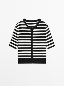 Massimo Dutti Кардиган в полоску с короткими рукавами, черный