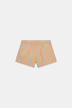 ZARA ШОРТЫ ИЗ ПОПЛИНА В ПОЛОСКУ, ОРАНЖЕВЫЙ