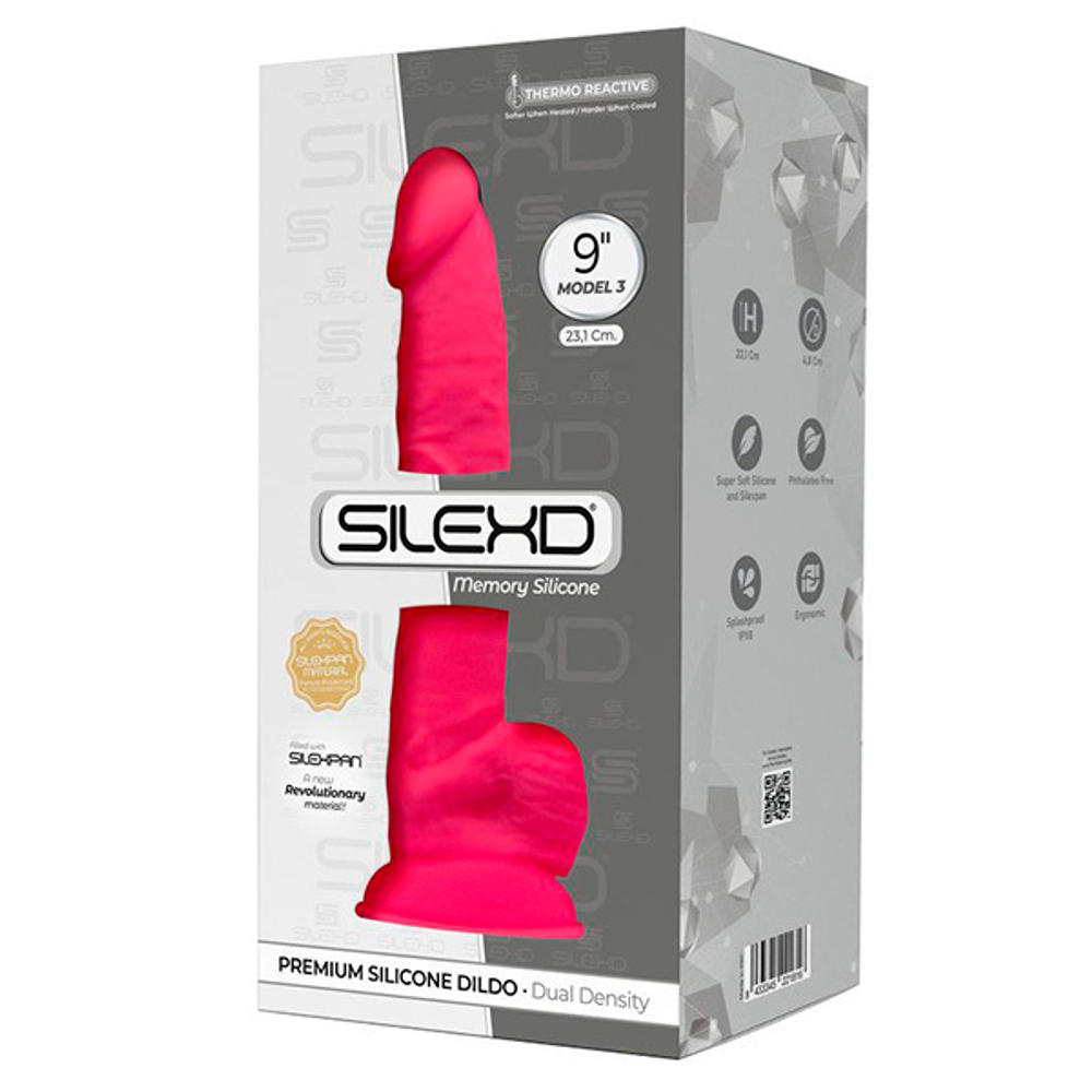 Розовый фаллоимитатор 23,1см на присоске с мошенкой SilexD Premium Silicone Dildo 9" Model 3