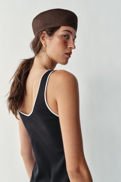 ZARA ПЛАТЬЕ МИДИ ИЗ КОМБИНИРОВАННОГО ПОПЛИНА, ЧЕРНЫЙ/БЕЛЫЙ