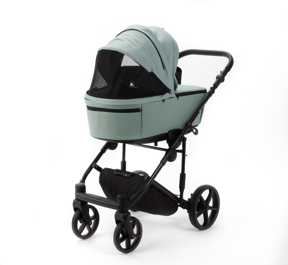 Детская универсальная коляска Adamex ZICO NEW Deluxe ZN-SA20 2в1 (Серо-зеленая экокожа)