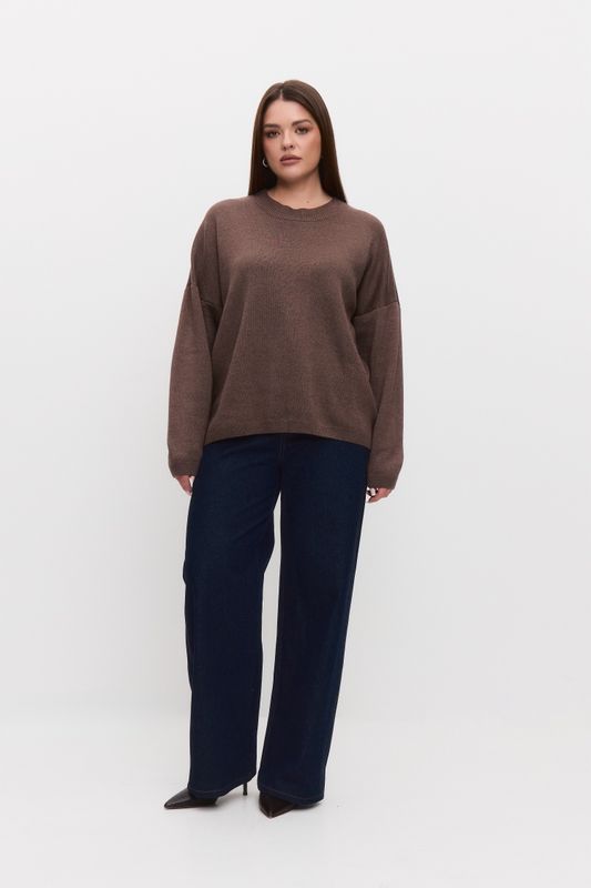 Джемпер вязаный с круглым вырезом, трюфель