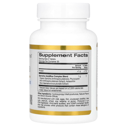 California Gold Nutrition, спирулина, органический комплекс AstaBlue, 60 таблеток