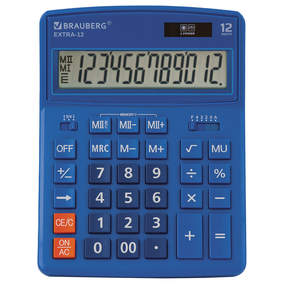Калькулятор настольный BRAUBERG EXTRA-12-BU (206x155 мм) 12 разрядов двойное питание синий