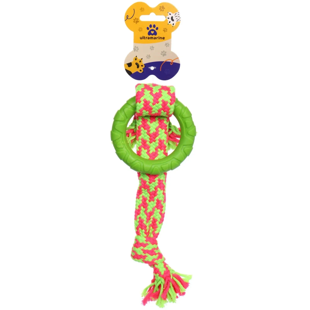 Игрушка-канат для всех пород собак с кольцом «Счастливый хвост!», цвет ярко-зеленый, 34*9см/80гр
