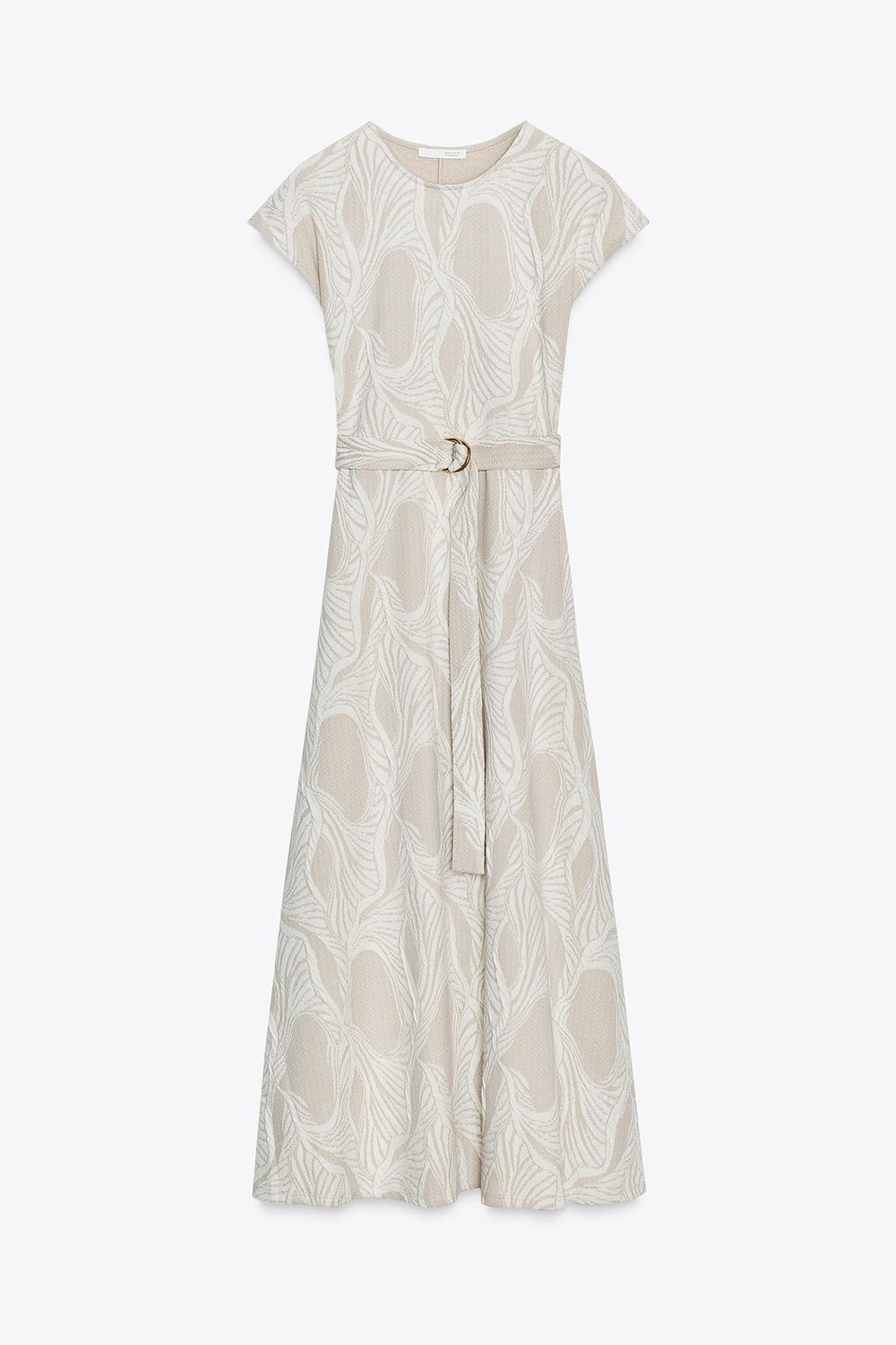 ZARA ЖАККАРДОВОЕ ПЛАТЬЕ С ПОЯСОМ, ЭКРЮ/БЕЖЕВЫЙ