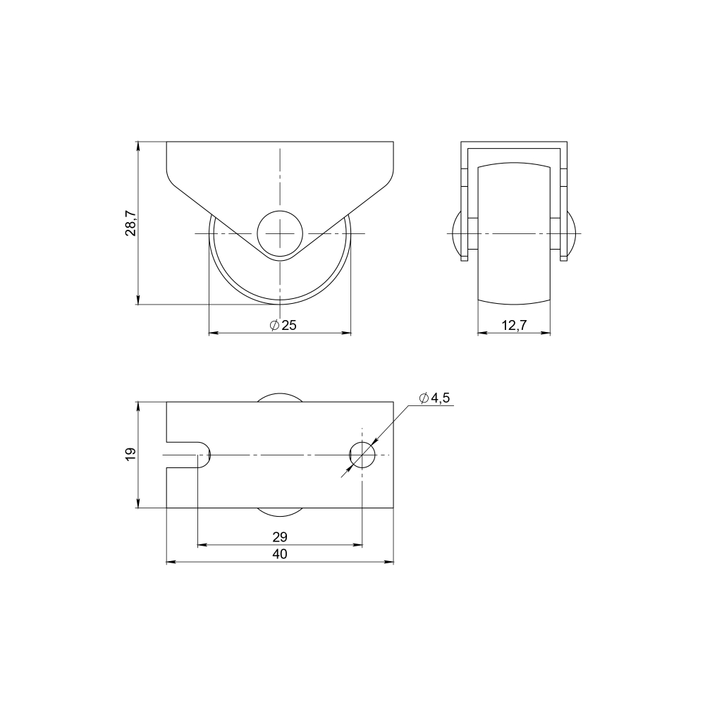 Опора колесная прямоходная WL/R-25P/20 kg WH пластик белый