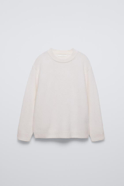 ZARA СВИТЕР ИЗ 100% КАШЕМИРА, ЖЕЛТОВАТО-БЕЛЫЙ