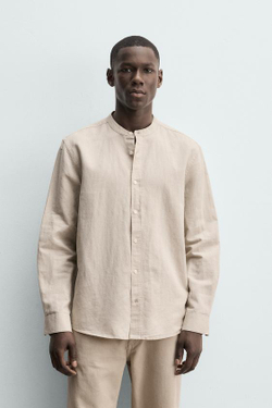 ZARА РУБАШКА RELAXED FIT ИЗ ЛЬНА И ХЛОПКА, СВЕТЛО-БЕЖЕВЫЙ