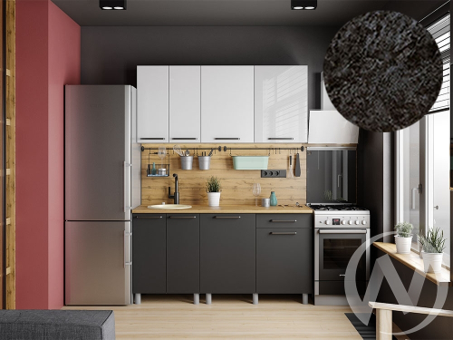 Кухня Ребекка 1.6м (корпус белый/белый; графит) 26мм кастилло темный