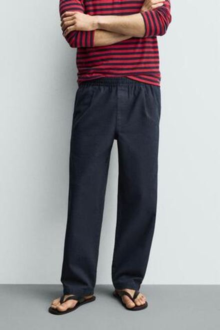 ZARA БРЮКИ RELAXED FIT В ЕЛОЧКУ, МОРСКОЙ СИНИЙ