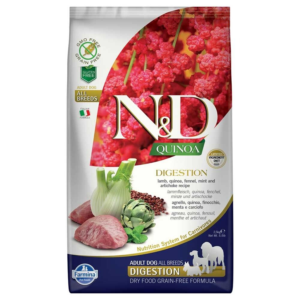 Farmina N&amp;D Dog Quinoa Digestion Lamb - корм беззерновой для собак с чувствительным пищеварением (киноа и ягненок)