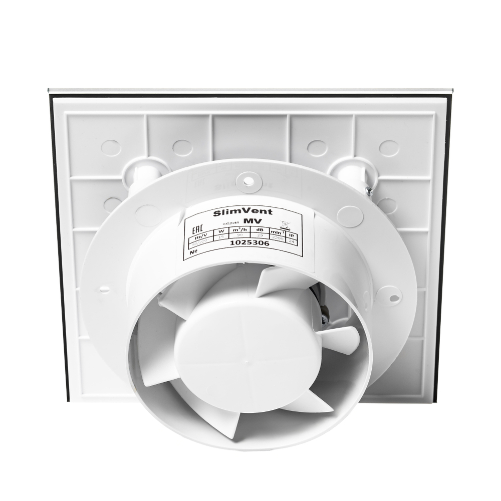 Вытяжной тонкий вентилятор SlimVent МV 100, стекло квадрат черный матовый