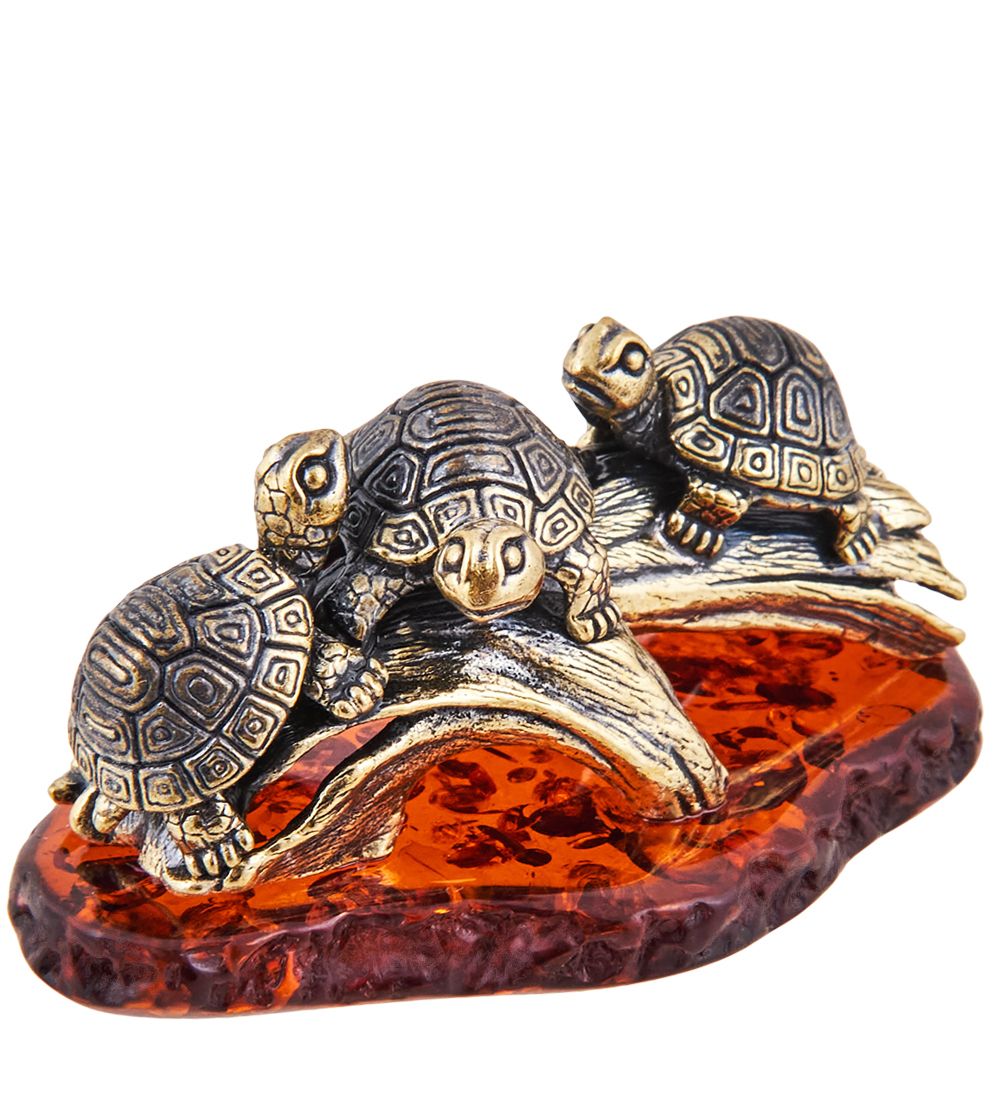 Народные промыслы AM-3720 Фигурка «Черепахи Трио» (латунь, янтарь)