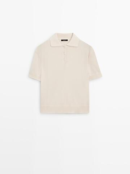 Massimo Dutti Свитер из смесовой шерсти с воротником поло, белый