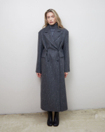 Пальто с дополнительными петлями из шерсти Стелла Маккартни полоска серый