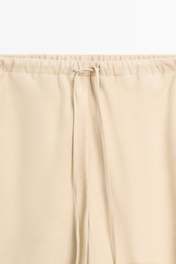 Massimo Dutti Замшевые кожаные брюки-саруэль, ванильный