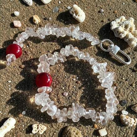 Браслет и обвес. Комплект. Горный хрусталь и Коралл