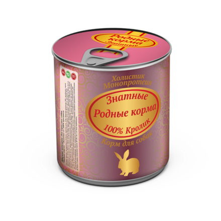 Консервы РОДНЫЕ КОРМА Знатные 100 % для собак кролик 340 г