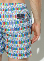 Мужские пляжные шорты с принтом в виде цветных бутылочек (Размер: XL) (Цвет: белый)