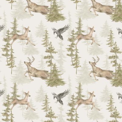 Олени, лес, вороны