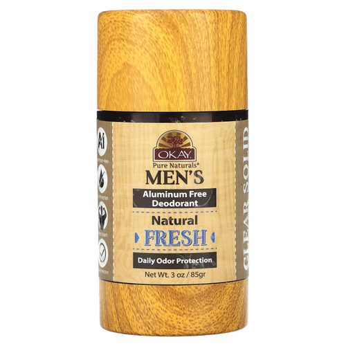 Okay Pure Naturals, Мужской дезодорант без алюминия, свежесть, 3 унции (85 г)