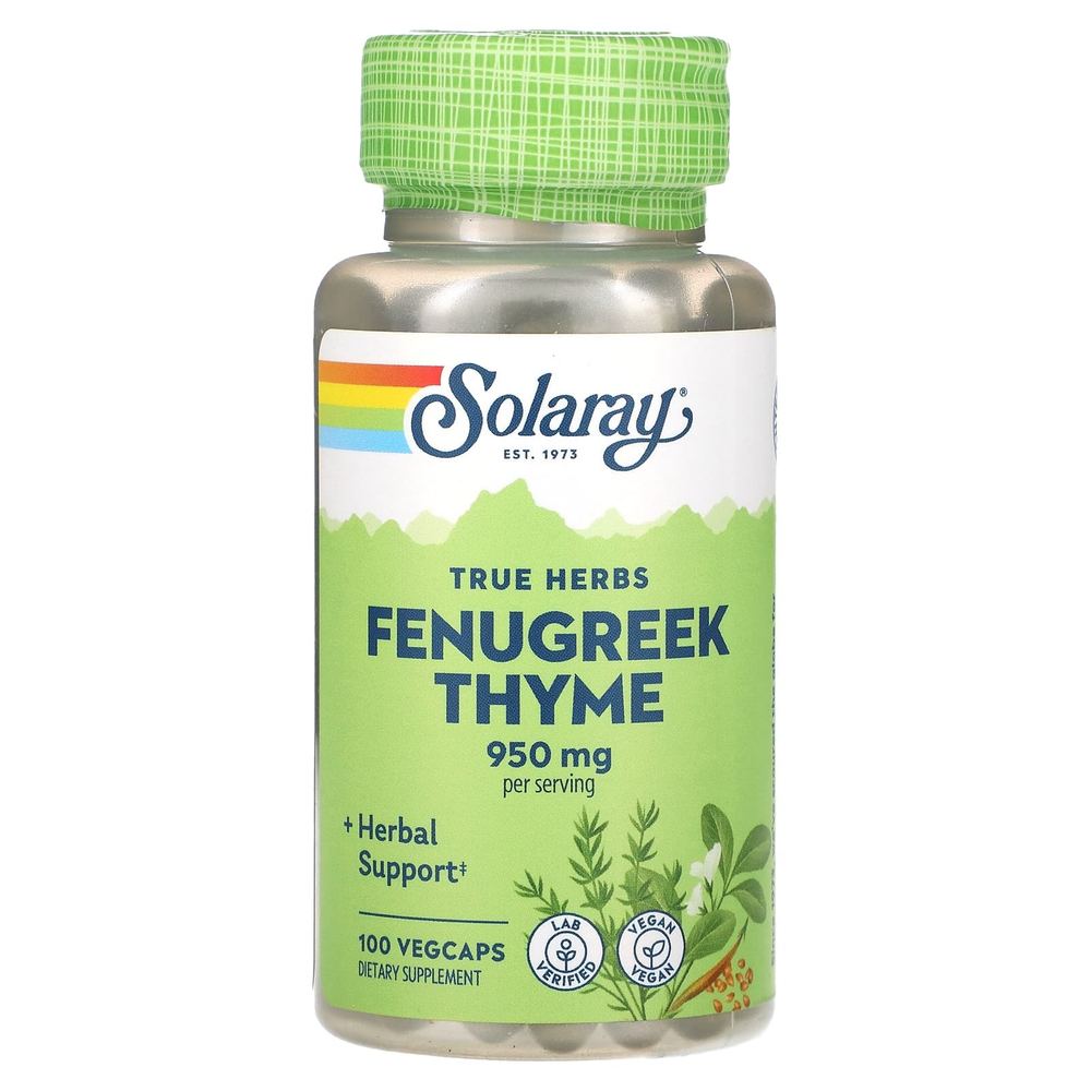 Solaray, True Herbs, пажитник и чабрец, 100 растительных капсул