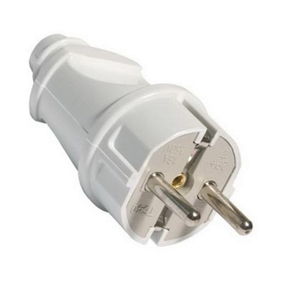 Вилка прямая с заземляющими контактами 16А 250В Белая