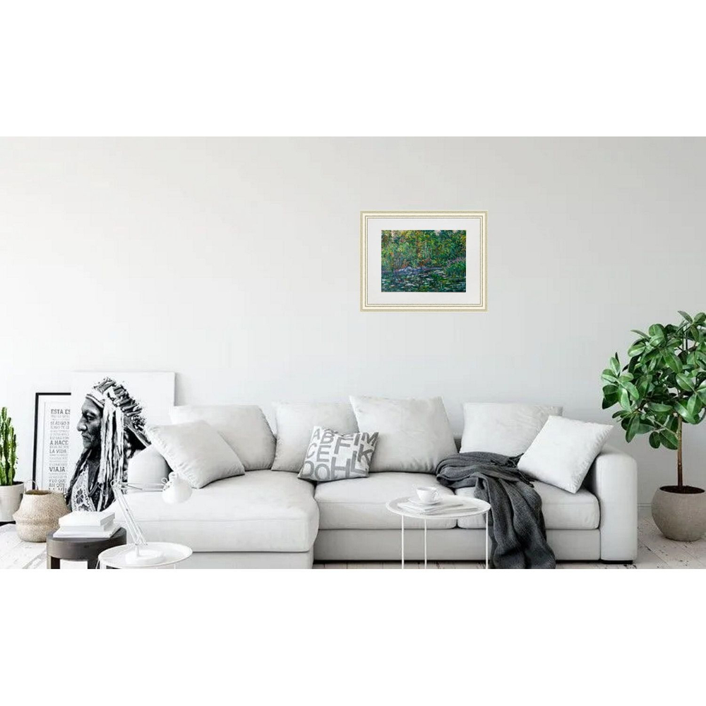 Картина авторская маслом на бумаге в паспарту 30х40 см на стену для интерьера "Тихая заводь"