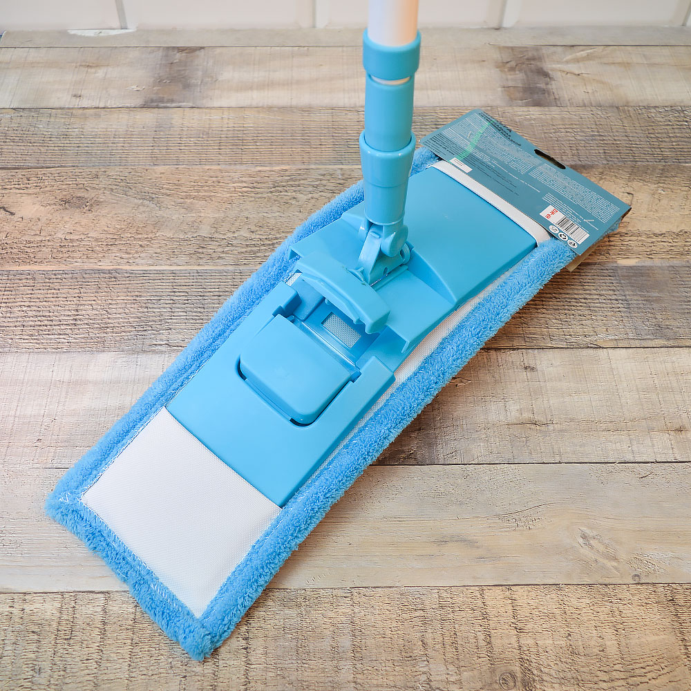 Швабра с телескопическим черенком 120см с насадкой из микрофибры, цвет синий, Happy Panda