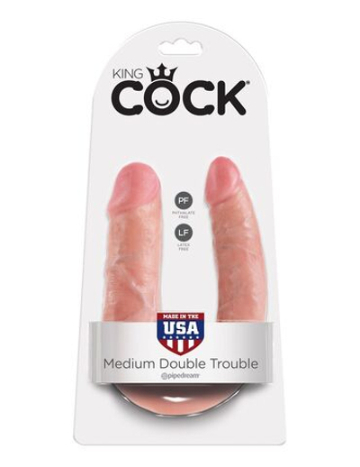 Двусторонний фаллоимитатор U-Shaped Medium Double Trouble - 34,6 см. (Цвет: телесный)