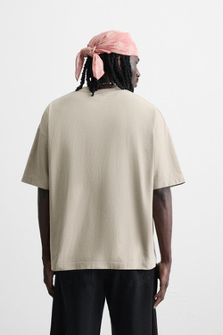 ZARA ФУТБОЛКА СВОБОДНОГО КРОЯ С ЭФФЕКТОМ ПОТЕРТОСТИ, КАМЕННО-СЕРЫЙ