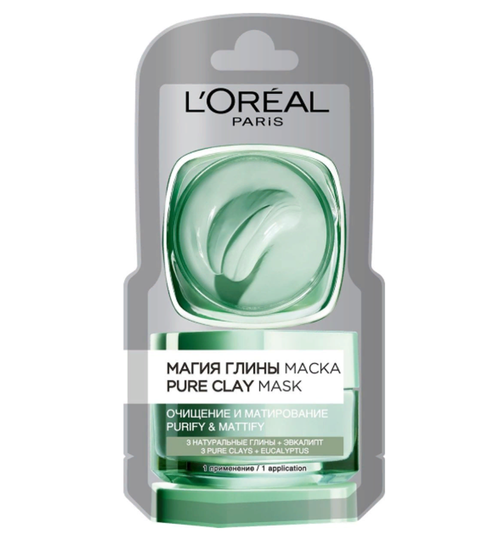 L'Oreal Paris Маска для лица Магия Глины очищение и матирование, для всех типов кожи, с эвкалиптом, 6 мл